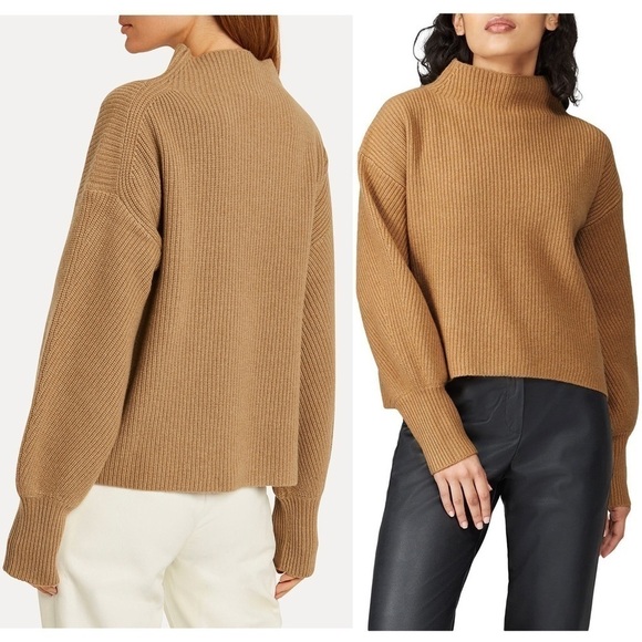 ALC Wool Cashmere Ribbed Knit Oversized Balloon Sleeve Boxy Mockneck Sweater XL - Picture 7 of 16